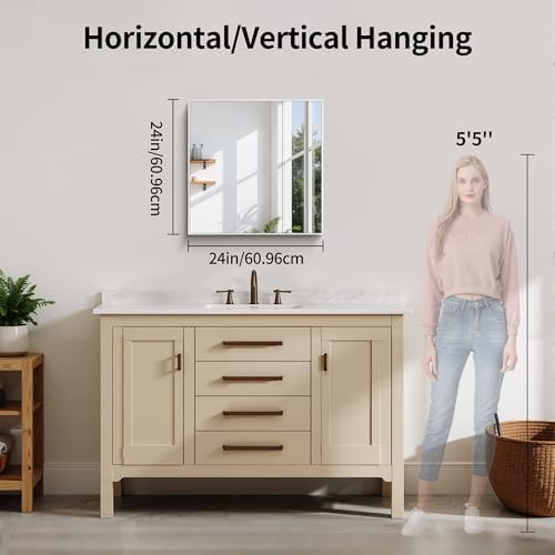 YIROMAN Bathroom Mirror 24"x24", Brushed Silver Bathroom Mirror - Image 3