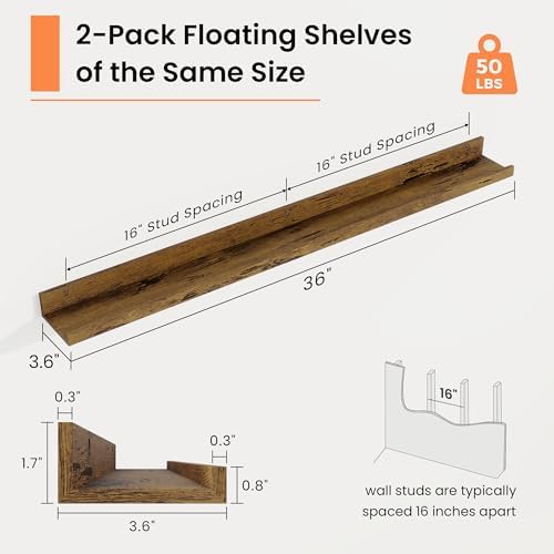 RICHFOCUS Picture Ledge Shelf, 36 inch Floating Shelves Set of 2, Wood Wall - Image 3