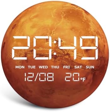 Digital Wall Clock, LED Mars Design, Temperature Display by HOMLOVEHOME