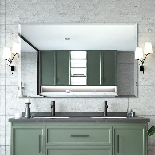 Mirrorons Beveled Mirror 48x30 Frameless Bathroom Wall Mirror Shatterproof by Mirrorons