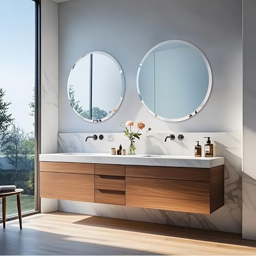 Frameless Round Wall Mirror: Modern Glass Mirror 35.4x35.4 inch - Image 3