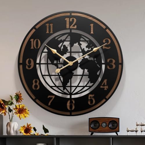 Large World Map Wall Clock by KEQAMHOMEDECOR