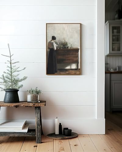 VIYYIEA Vintage Women Large Framed Wall Art, Woman Standing Reading Paintings - Image 2