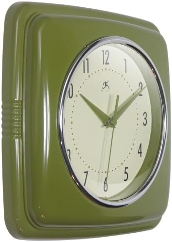 Infinity Instruments Square Retro Wall Clock, Olive Green - Image 4