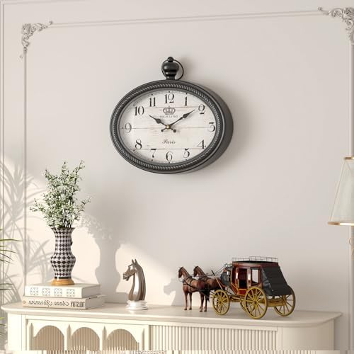 Retro Oval Wall Clock. Black Vintage Antique Style - Image 5