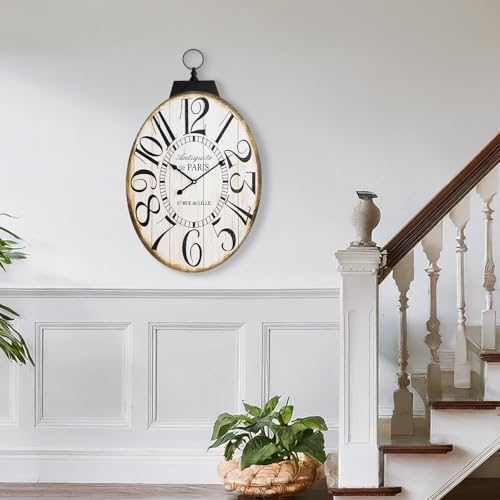 Large Wall Clocks, 29 Inch-High Oversized Oval French Vintage Farmhouse Design - Image 6