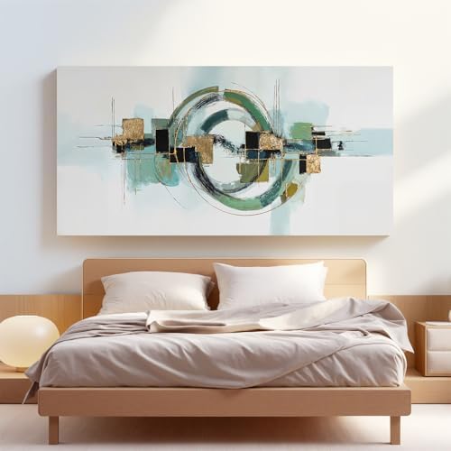YISXINOAG Sage Green Gold Geometric Wall Art Minimalist Abstract 24"X48" - Image 5
