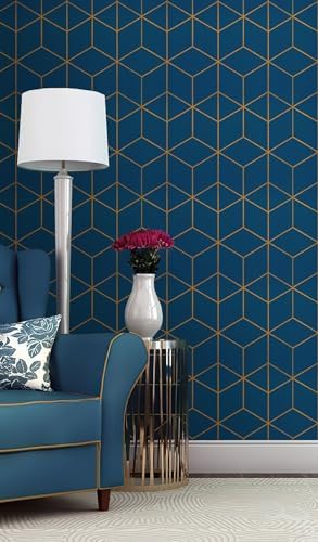 Safiyya Peel and Stick Wallpaper Gold and Blue Wallpaper Modern Geometric - Image 4