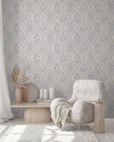 Kitico Peel and Stick Wallpaper Vintage Boho Wallpaper Blue and Beige Contact - Image 7