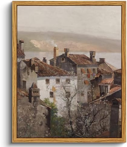 VIYYIEA Vintage Framed Canvas Wall Art, European Towns Landscapes Art, Living by VIYYIEAART