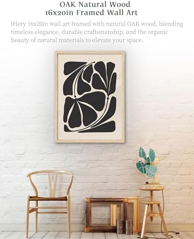 iHery 16x20in Black Beige Botanical Framed Abstract Wall Art - Image 2