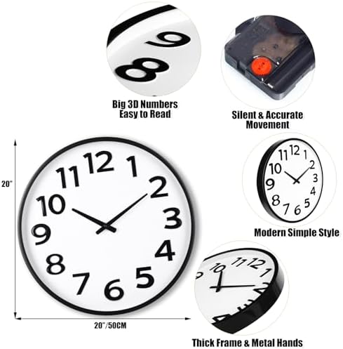20 Inch Large Wall Clock Silent Quartz Analog Round Battery Operated - Image 4
