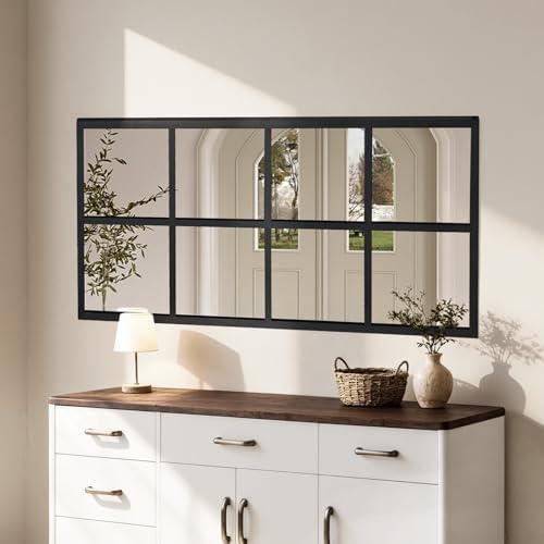 Window Pane Wall Mirror, 16x32 Inch Black Framed Mirrors by Aidoly