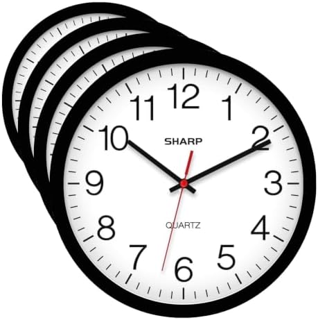 Sharp Wall Clock – Black, Silent Non Ticking 12 Inch Quality Quartz Battery by SHARP