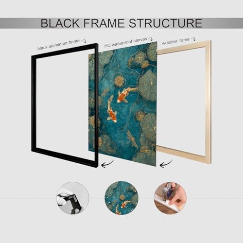 Japanese Koi Fish Zen Black Framed Canvas Wall Art Traditional Oriental Asian - Image 2