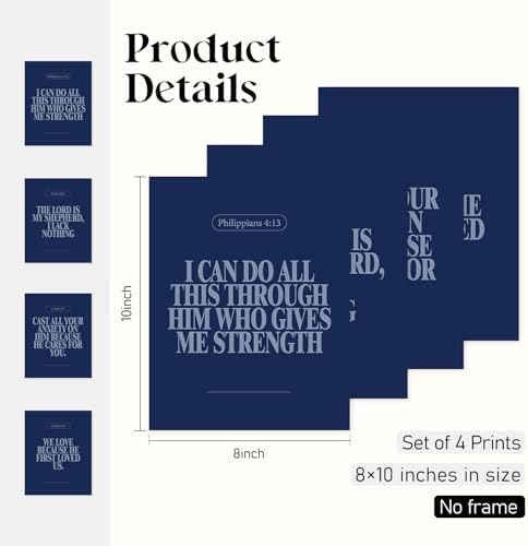 Locomiss Navy Blue Christian Modern Bible Verse Wall Art Decor Posters - Image 2