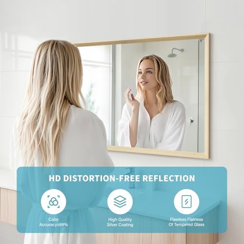Oak Wood Effect Framed Wall Mirror, 24x36 Rectangle Mirror - Image 3