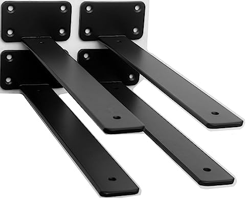 4 Pack - 12 inch Black Hidden L Shelf Bracket Iron Floating Shelf Brackets by MHMYDZ