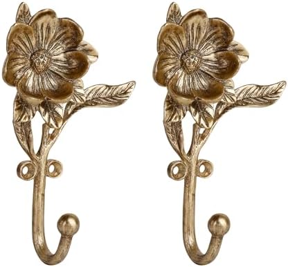 SOFFEE DESIGN 2PCS Golden Flower Metal Hooks, Heavy Duty Coat Hanger by SOFFEEDESIGN