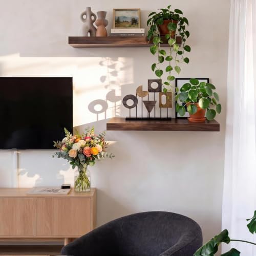 24in Walnut Floating Shelves for Wall, Home Decor - Image 6