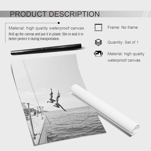 80s vintage wall art poster Black and White Poster Ocean Jump Sail Boat Yacht - Image 2