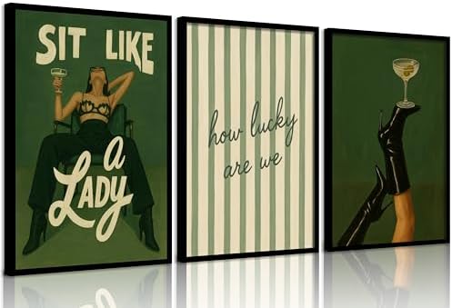 QLDENIX 3Pcs Trendy Bold Feminist Wall Art Green Vintage Funky Girl Power by QLDENIXwallart