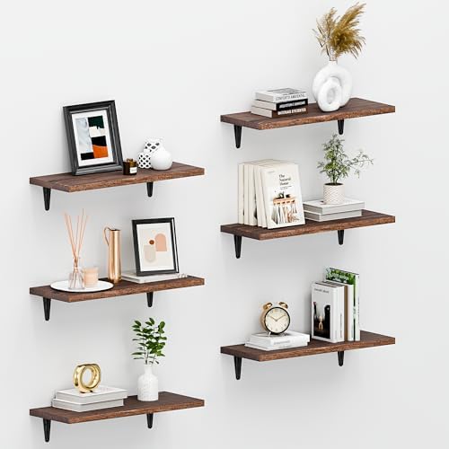 SKYSEN Floating Shelves for Wall Set of 6, 15.7in Wood Wall Shelf for Decor by skysen