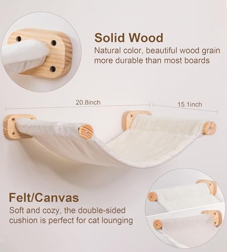 Cat Scraching Post Wall Shelves Set of 3 –1 Floating Fabric Hammock, 2 Cat Wall - Image 4