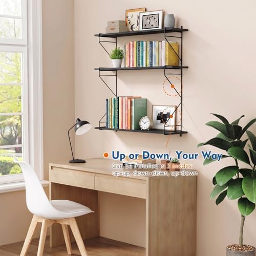 Black Wall Shelves for Bedroom, Large Long Floating Shelves 36" x 8" - Image 5