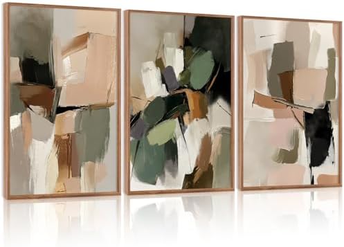 CHDITB Abstract Modern Framed Canvas Wall Art, Neutral Mid Century Painting by CHDITB