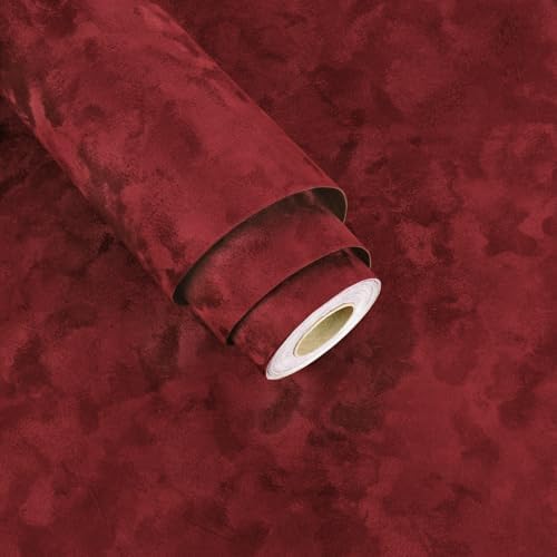 Red Floral Velvet Wallpaper Soft Cabinet Liners by Wallderful
