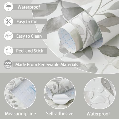Safiyya Wallpaper Peel and Stick Modern Wall Paper Grey Leaf Contact Paper - Image 5