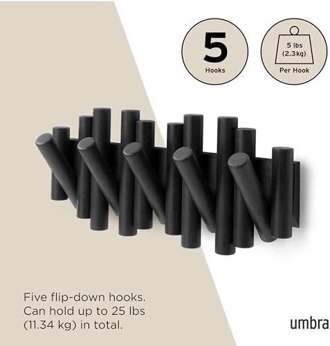 Umbra Picket Coat Rack, Wall Mount 5 Flip-Down Coat Hooks - Image 5