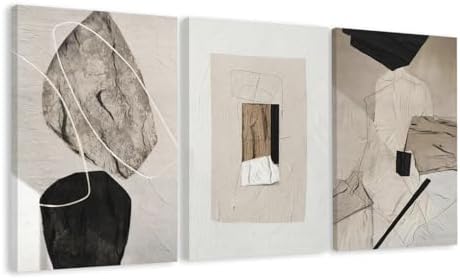 EJPFOGV Triptych Neutral Abstract Wrapped Canvas Wall Art 16x24 inches x3 by FramedCanvasWallArt