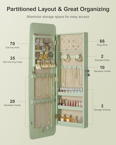 Nicetree Rounded Mirror Jewelry Cabinet, Wall Mounted - Image 4