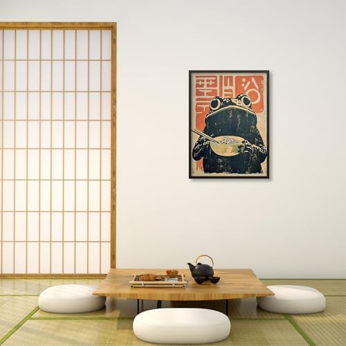 Black Framed Canvas Wall Art Posters Vintage Japanese Frog Prints Funny Frog - Image 4