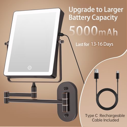 FASCINATE 8.7" 5000mAh Rechargeable Wall Mounted Makeup Mirror - Image 3