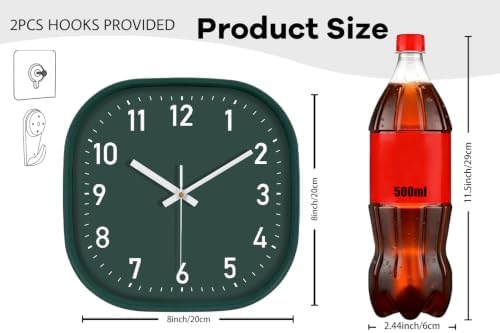 8Inch Dark Green Square Wall Clock Silent Non Ticking Analog Clock - Image 3