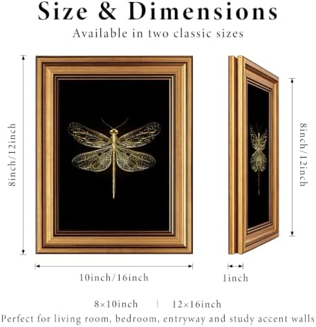IMNTSD Framed Vintage Golden Dragonfly Wall Art, Dark Background Ornate - Image 2
