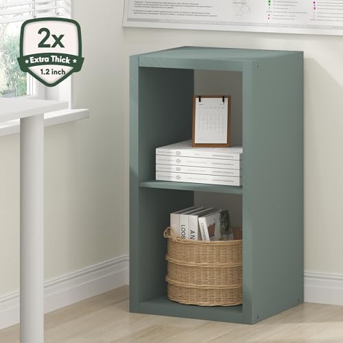 Furinno Cubicle 2-Cube Book Shelf, Extra Thick Frame Bookshelf, Sage Green - Image 2