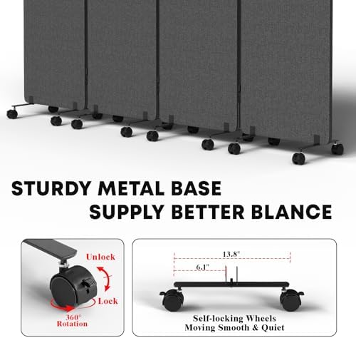 4 Panel Soundproof Room Divider W/Wheels, Office Divider - Image 6