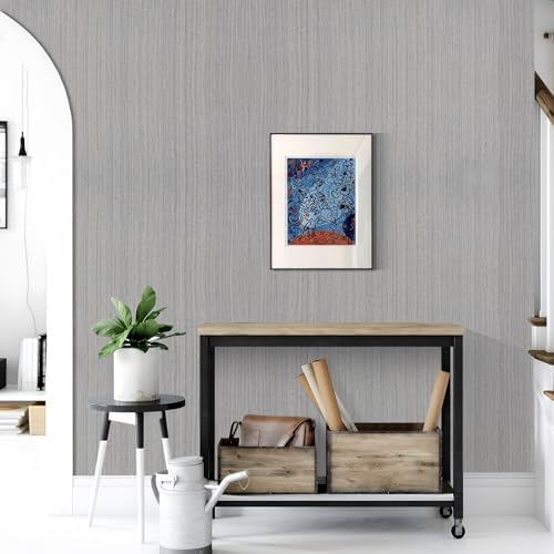 Grasscloth Peel and Stick Wallpaper Gray Textured Contact Paper 16inx393in - Image 4