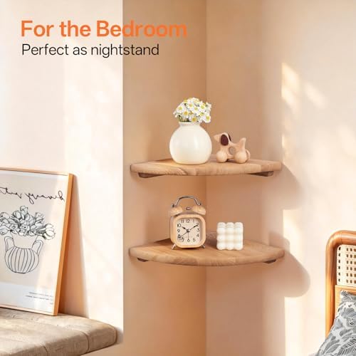 Floating Corner Shelves for Wall Set 2 9inch Solid Oak Rounded Corner Shelves - Image 4