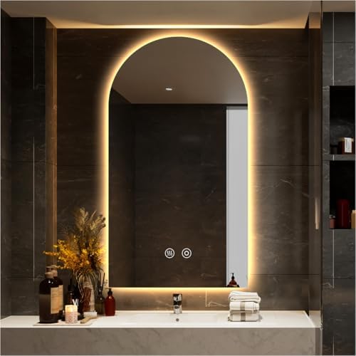 32" H x 20" W Frameless Arched LED Bathroom Mirror, Backlit Vanity Mirror by SIEANE