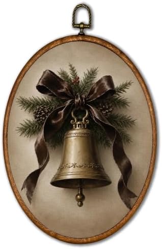 KSDUT Vintage Christmas Bell and Pinecone Oval Wall Art 8.6"x11.4" by KSDUT