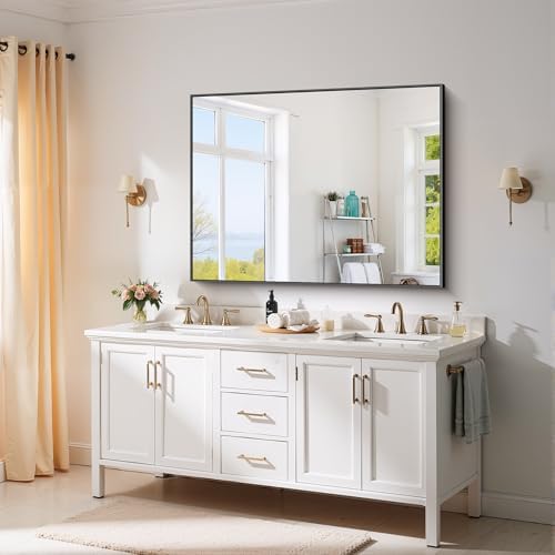 YIROMAN Bathroom Mirror for Wall 48"x36", Large Matte Black Bathroom Mirror - Image 2