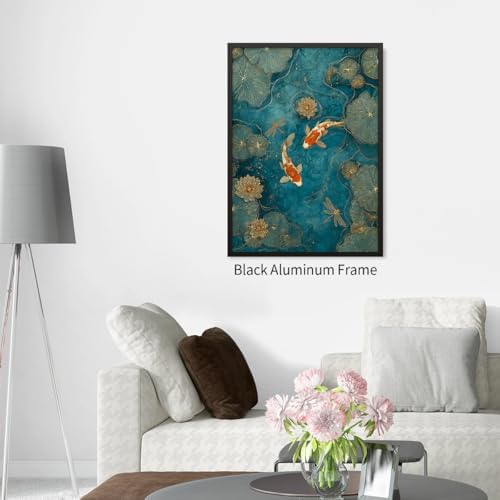 Japanese Koi Fish Zen Black Framed Canvas Wall Art Traditional Oriental Asian - Image 5