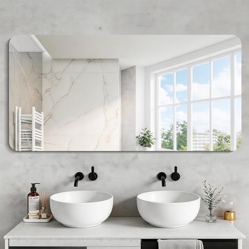 CILIBER Frameless Mirror, 24x48 Inch Rectangle Bathroom Mirror Rounded Corner - Image 3