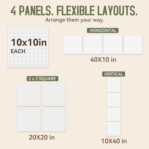 Magnetic Metal Pegboard Wall Organizer Kit, 4 Pack 10 x 10 in Panels White - Image 5
