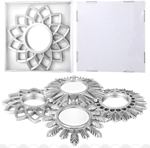 Dandat 4 Pack Round Mirrors for Wall Sunburst Floral Home Decor - Image 5
